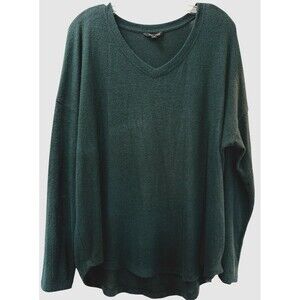 Well Worn V-Neck Relaxed Long Sleeve Tee Top Womens Size XL Green Brushed Fabric